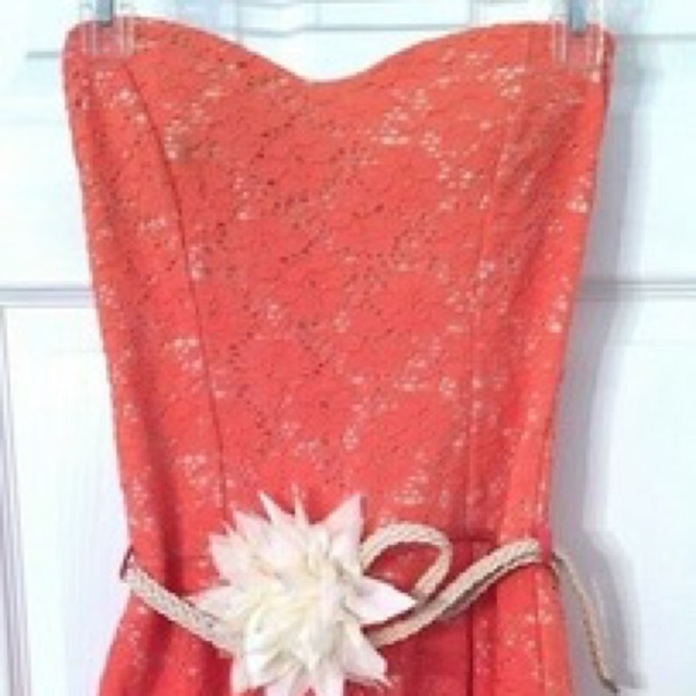 JANICE ORANGE FLORAL LACE ROMPER W/ FLOWER BELT